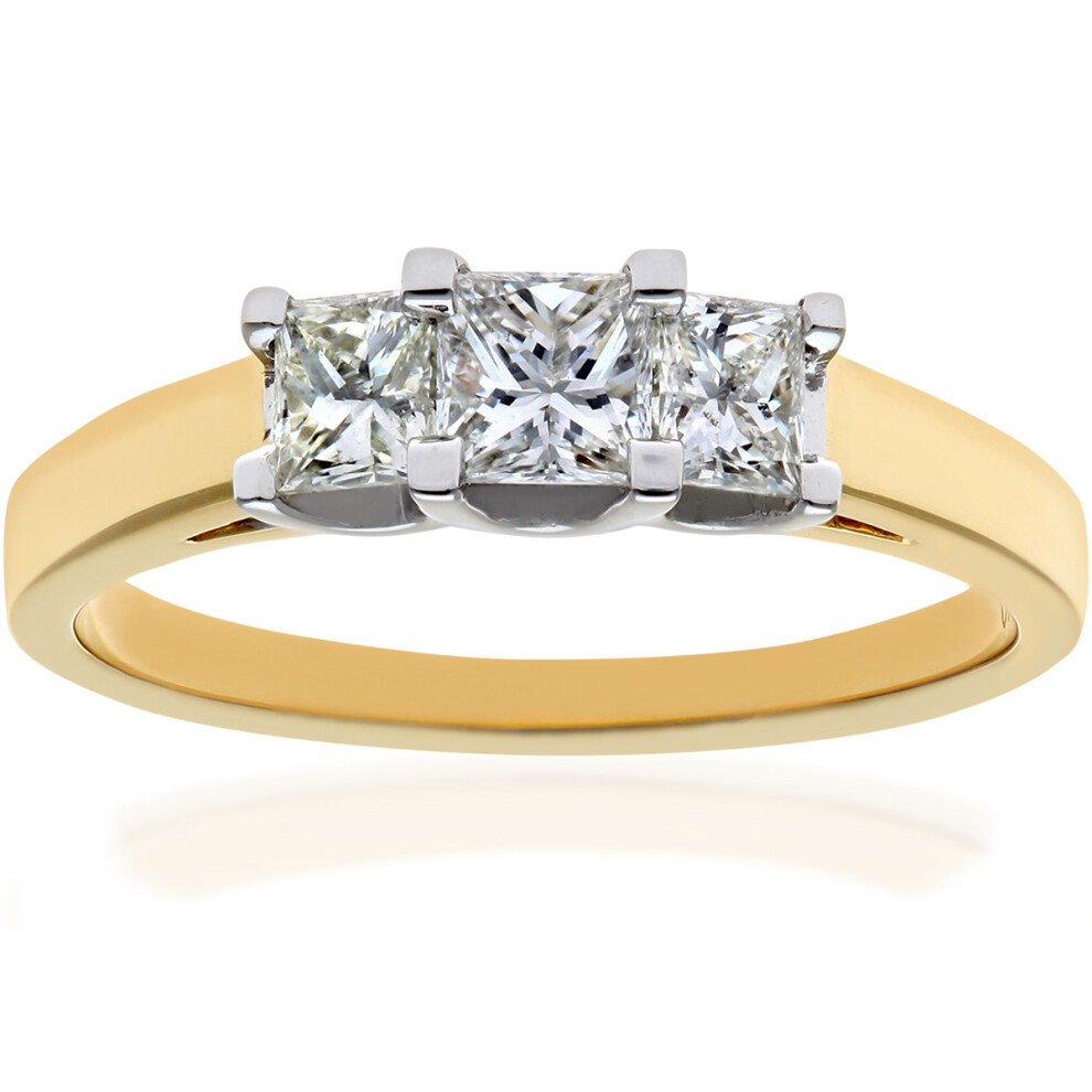 (M) Jewelco London 18ct Yellow Gold Trilogy Ring, J/I Certified Diamonds, Princess Cut, 0.75ct