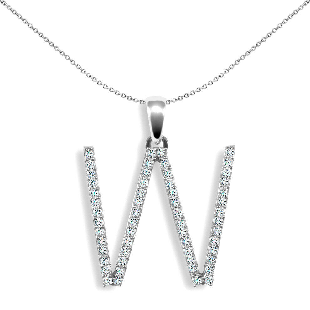 9ct White Gold  Diamond Block Initial ID Charm Pendant Letter W - 9P105-W