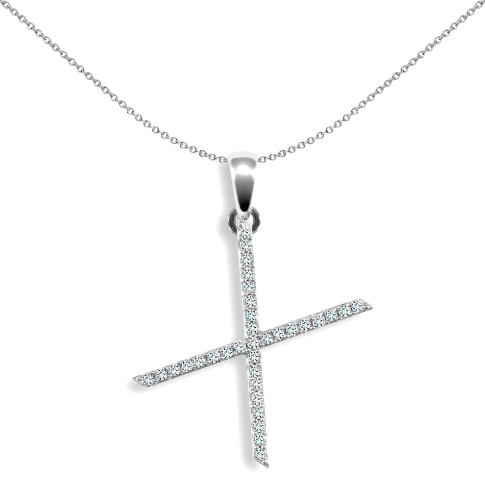 Jewelco London Ladies Solid 9ct White Gold Pave Set Round G SI 0.17ct Diamond Elegant Block Initial ID Charm Pendant - 9P105-X