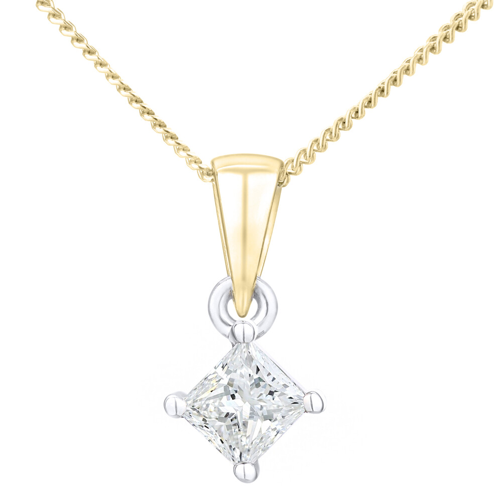 Jewelco London 18ct Yellow Gold Princess 1/3ct Diamond Solitaire Pendant Necklace 18 inch 46cm - PP0AXL4836Y18JPK
