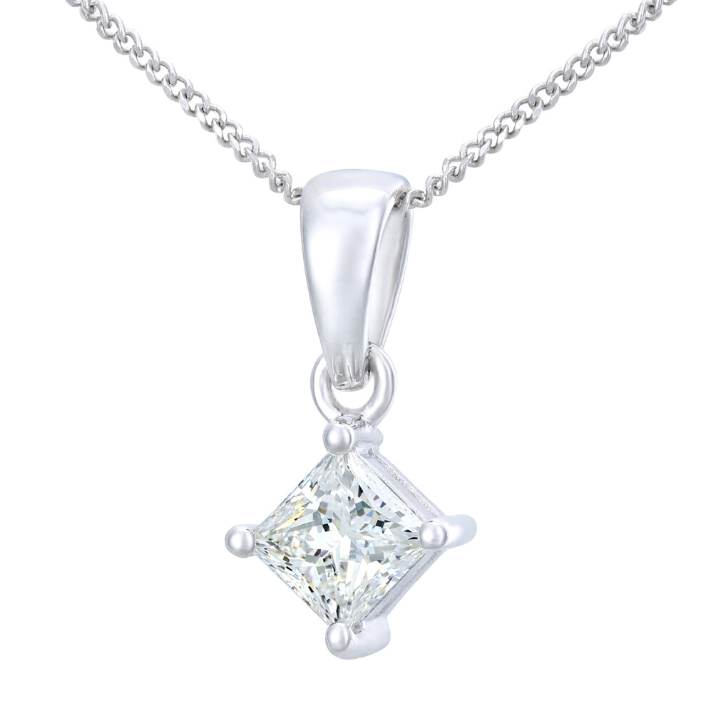Jewelco London Platinum Princess 1/2ct Diamond Solitaire Pendant Necklace 18 inch 46cm - PP0AXL4837PTJPK