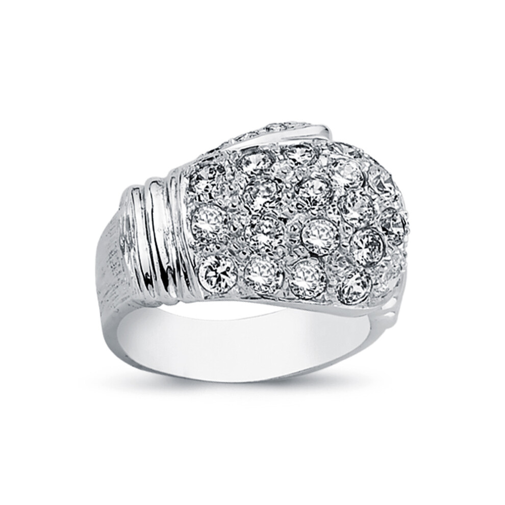 (V) Jewelco London Mens Rhodium Plated Sterling Silver Round Cubic Zirconia Boxing Glove Charm Ring 19mm