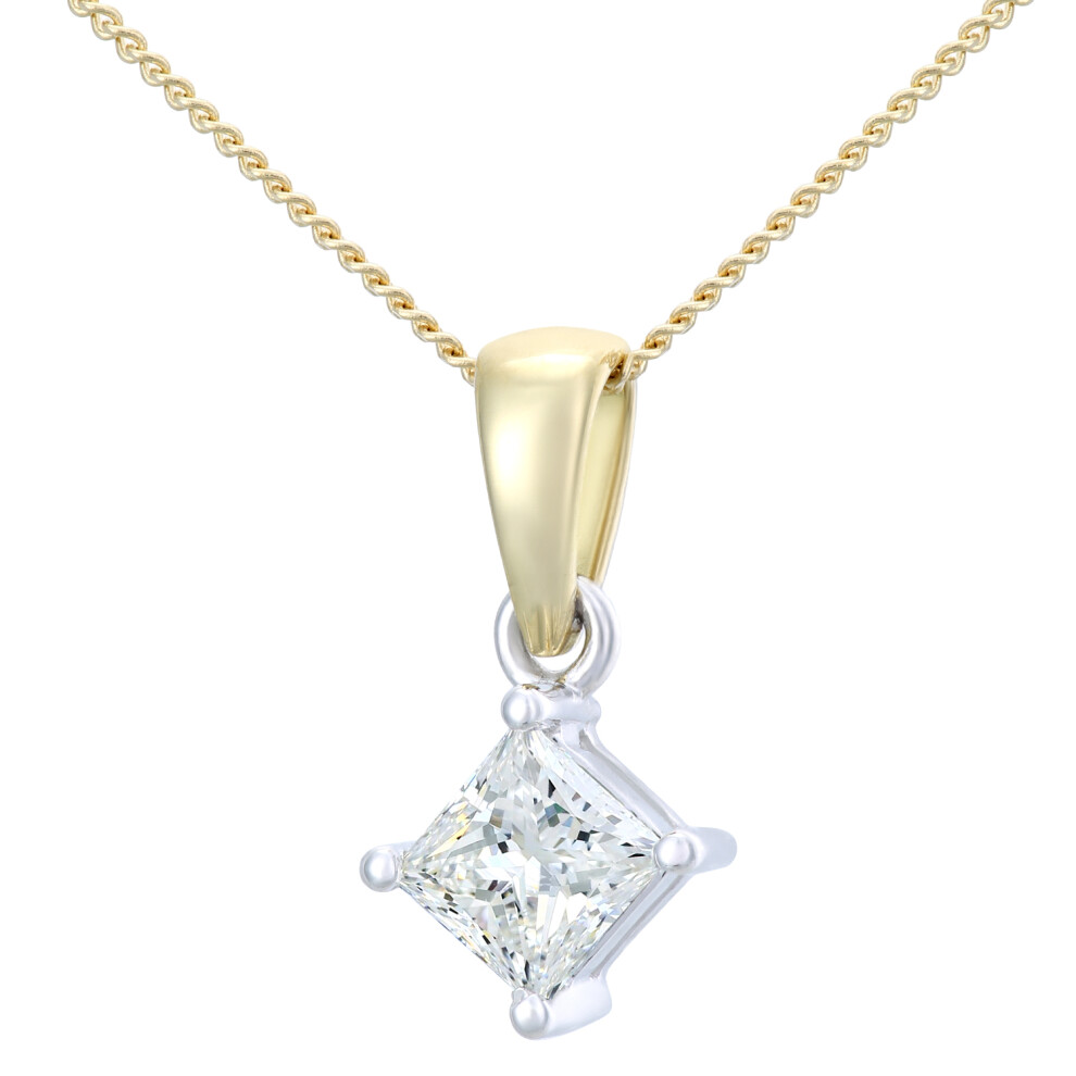 18ct Gold  Princess 1/2ct Diamond Solitaire Pendant Necklace 18" - PP0AXL4837Y18JPK