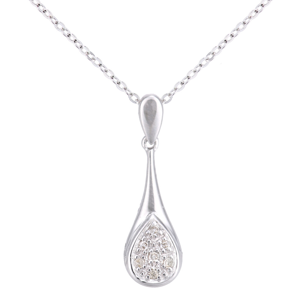 Jewelco London 9ct White Gold Round 2pts Diamond Stick Pendant Necklace 18 inch 46cm - PP0AXL5951W