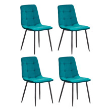 (Teal Chairs [4x]) Display Guru Modern Velvet Dining Chairs Seat Padded Metal Legs Kitchen Home Office