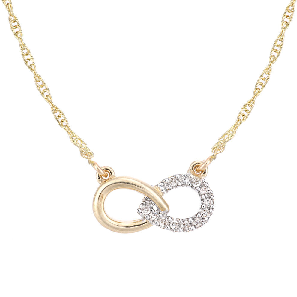 Jewelco London 9ct Yellow Gold Round 5pts Diamond Infinity Charm Necklace 18 inch 46cm - PP0AXL5967Y