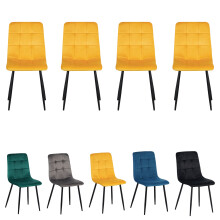 (Yellow Chairs [4x]) Display Guru Modern Velvet Dining Chairs Seat Padded Metal Legs Kitchen Home Office