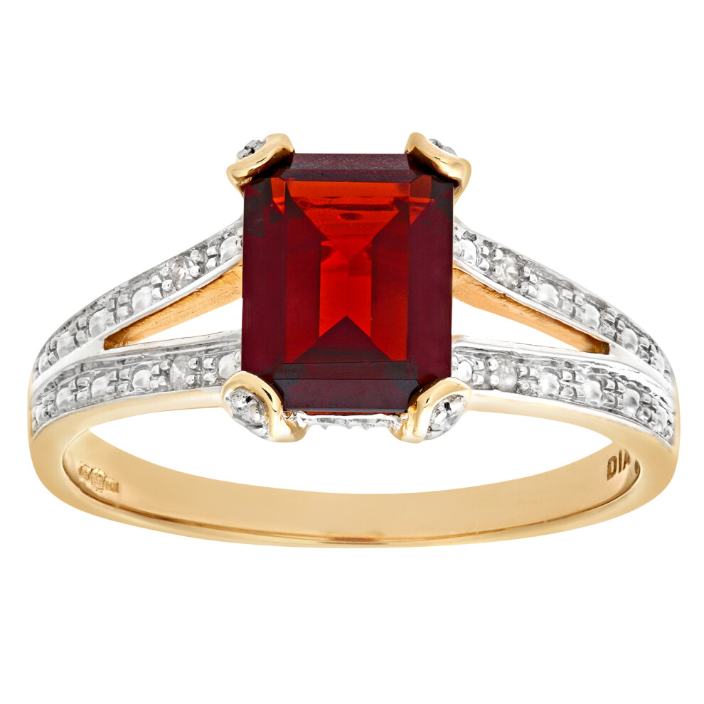 9ct Gold  Diamond Emerald Cut Garnet Art Deco Solitaire Ring - PR0AXL6767YGT