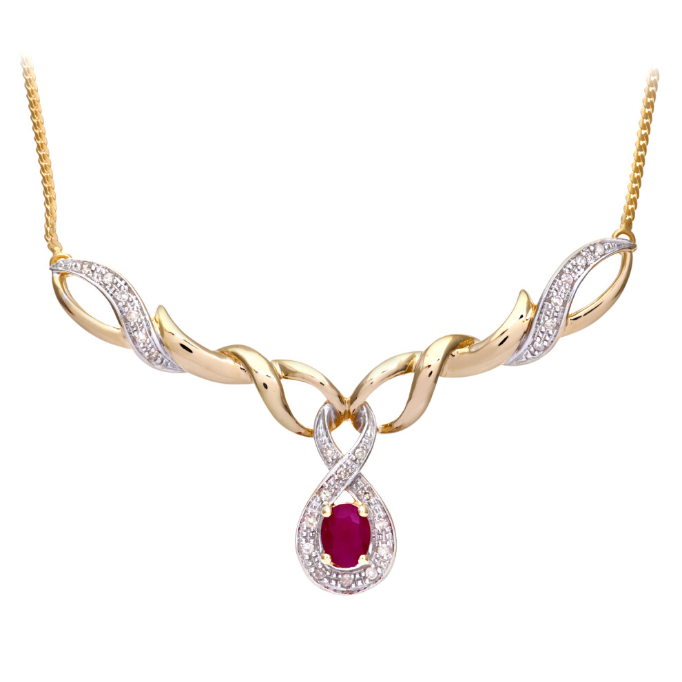 9ct Gold  Diamond Oval 0.48ct Ruby Infinity Lavalier Necklace 18" - PNEAXL01240YRU