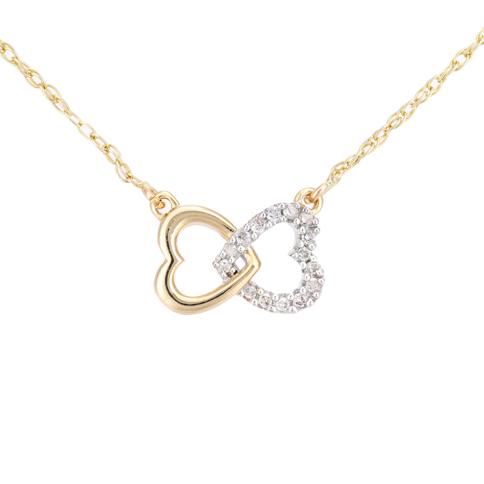 Jewelco London 9ct Yellow Gold Round 7pts Diamond Heart Infinity Charm Necklace 18 inch 46cm - PP0AXL5969Y