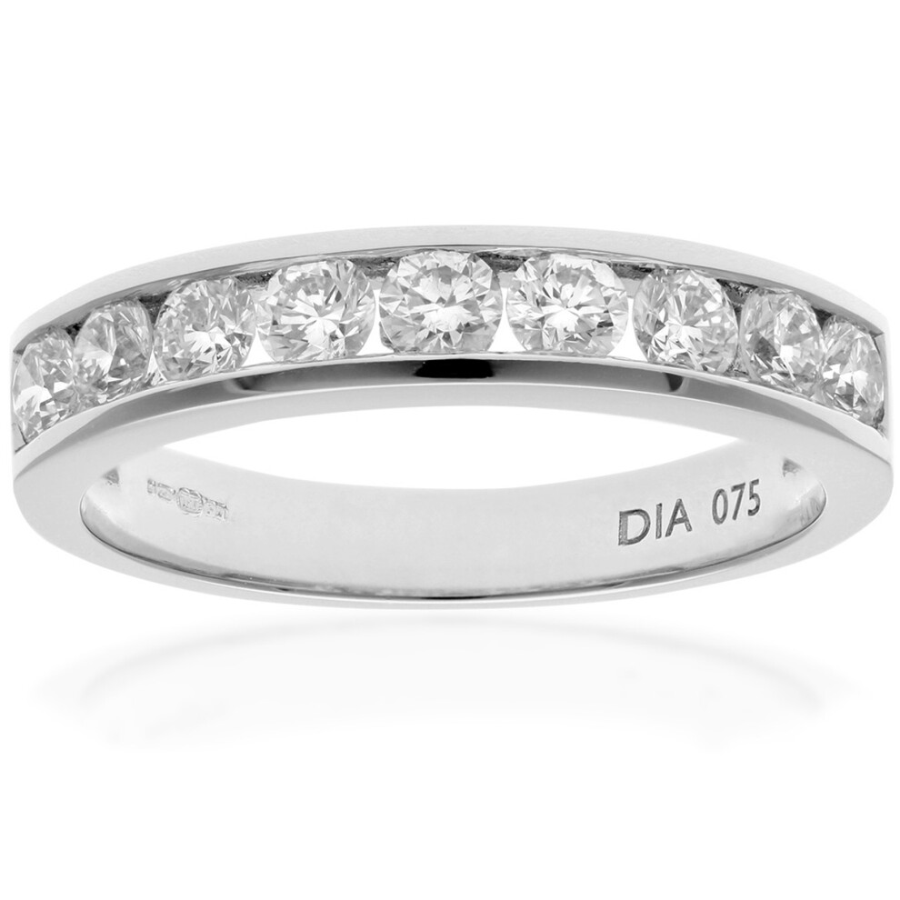 (P) Jewelco London  Platinum Channel Set Half Eternity Ring, IJ/I Certified Diamonds, Round Brilliant, 0.75ct Diamond
