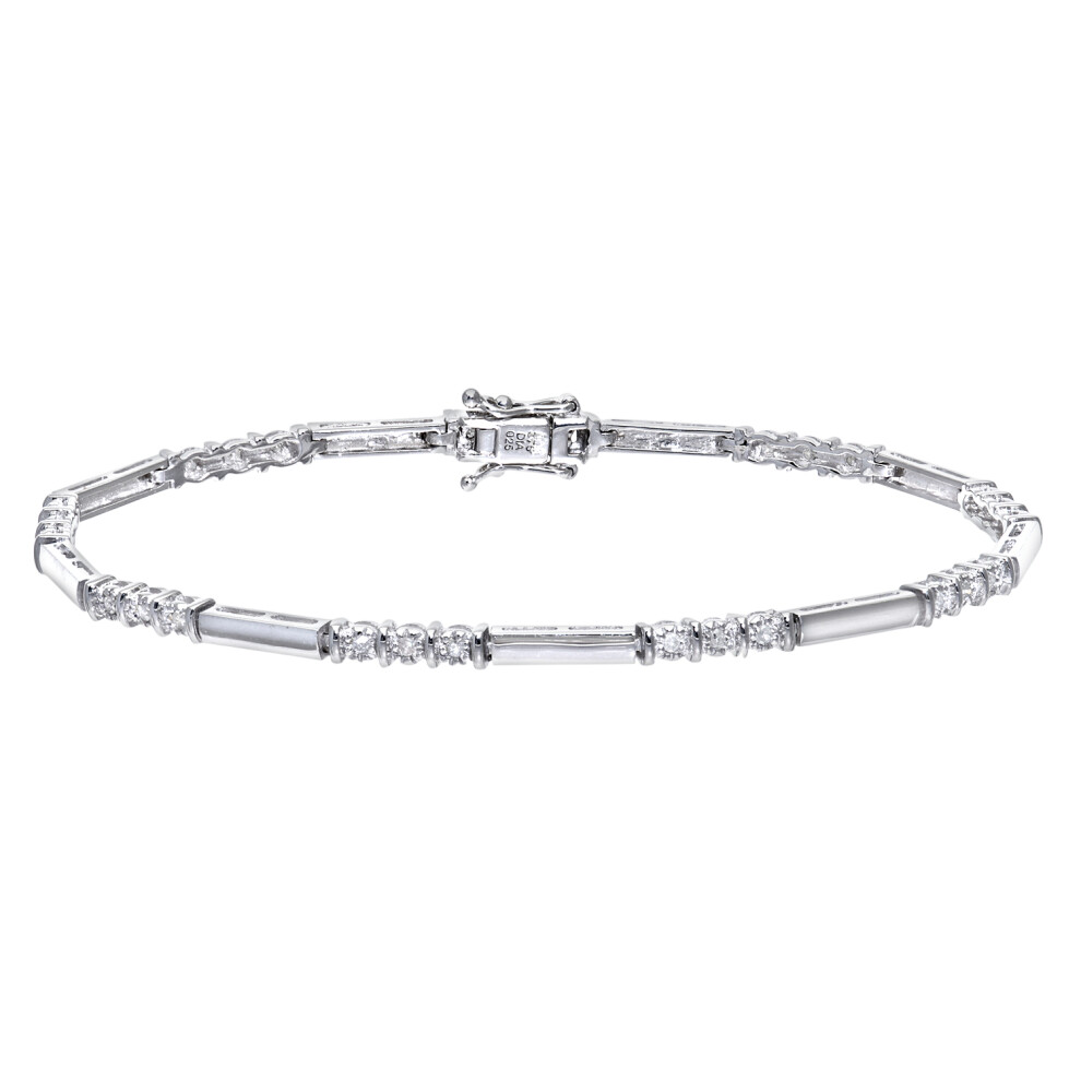Jewelco London 9ct White Gold Round 1/4ct Diamond Trilogy Tennis Bracelet - PBCAXL01957W
