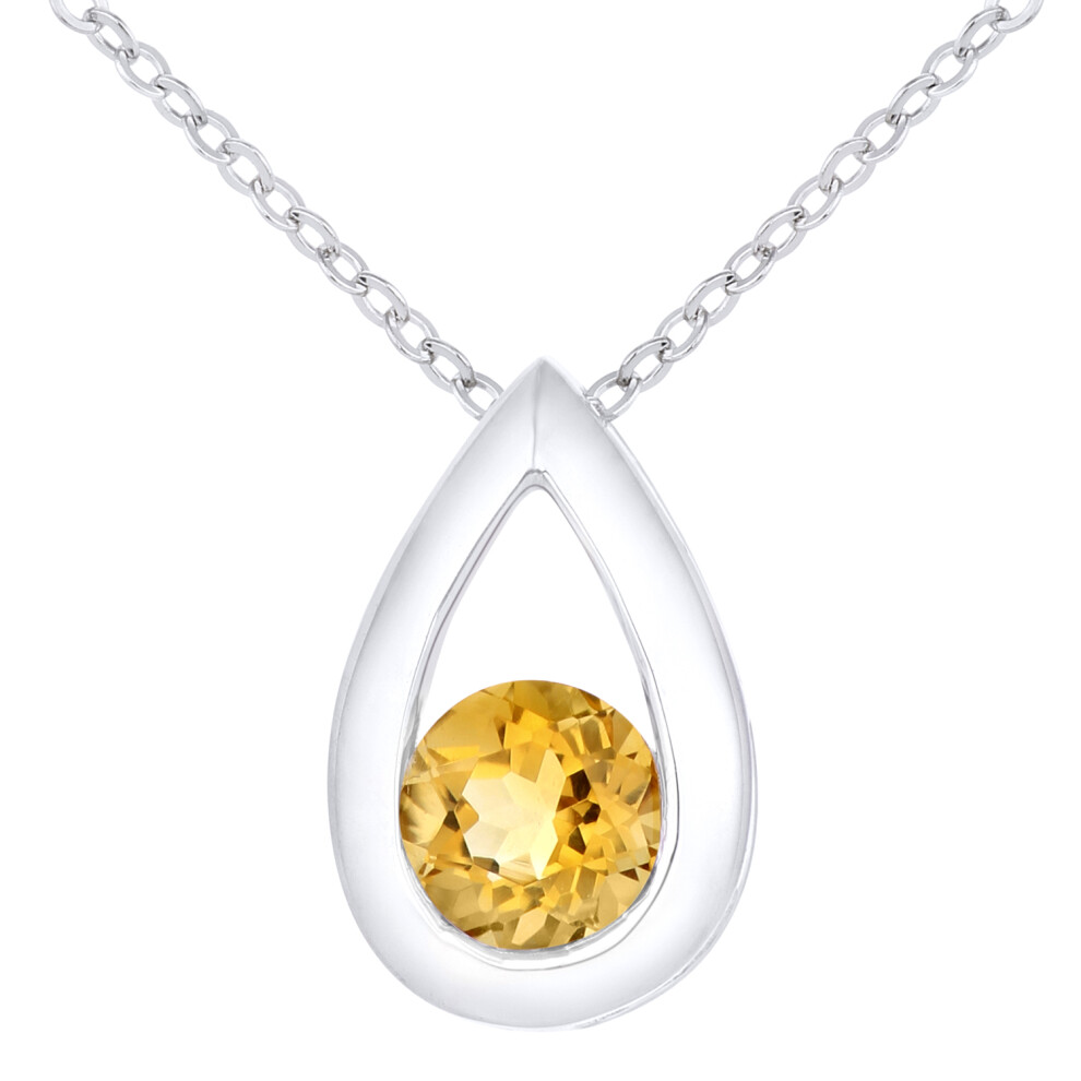 Jewelco London 9ct White Gold Round 22pts Citrine Teardrop Pendant Necklace 18 inch 46cm - PP0AXL1715WCT