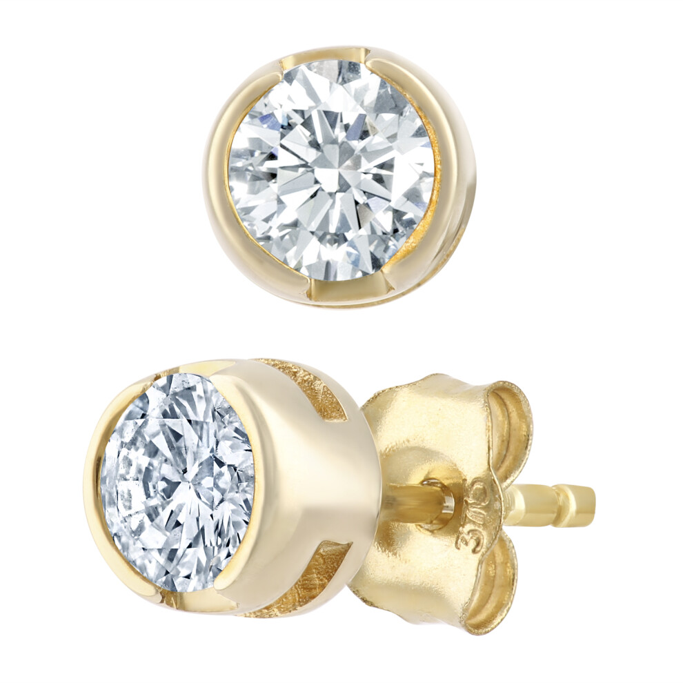 Jewelco London 9ct Yellow Gold Round 1/2ct Diamond Solitaire Stud Earrings - PE0AXL1573Y