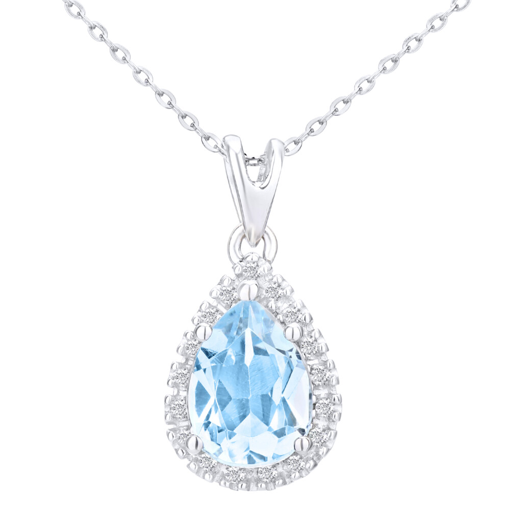 9ct White Gold  Diamond Pear Blue Topaz Teardrop Necklace 18" - PP0AXL3820WBT