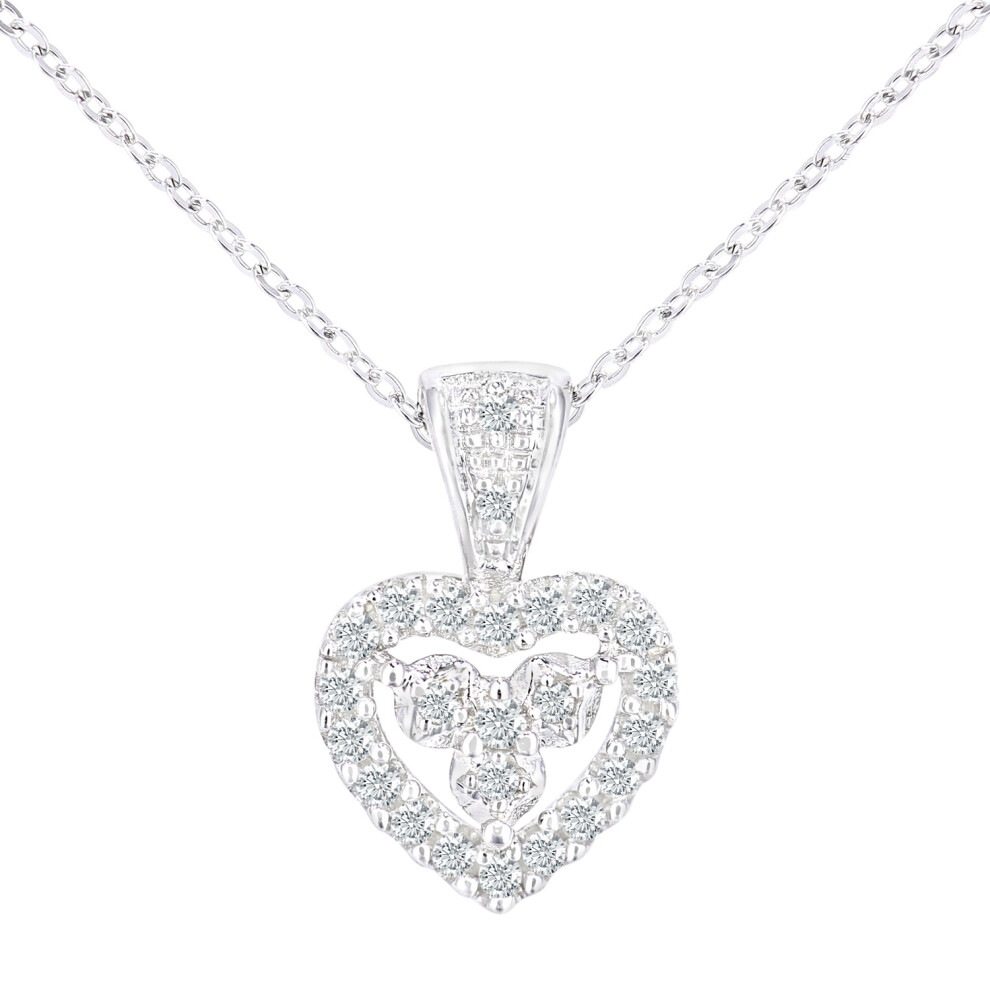 Jewelco London 9ct White Gold Round 12pts Diamond Heart Pendant Necklace 18 inch 46cm - PP0AXL5928W