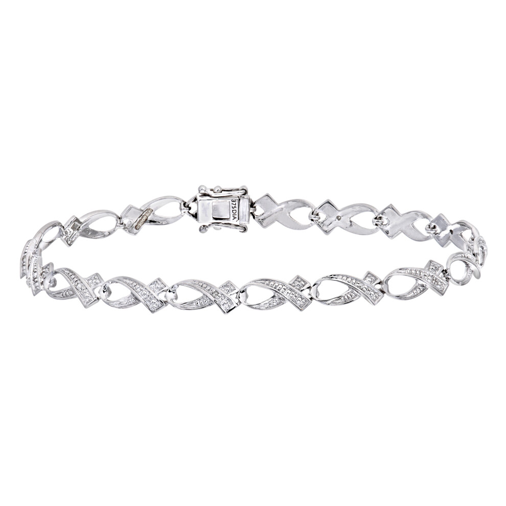Jewelco London 9ct White Gold Round 3pts Diamond Crossover Ribbon Kiss Link Bracelet - PBCAXL02033W