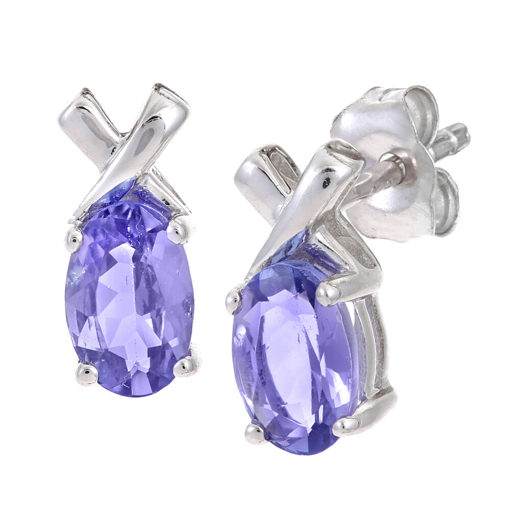Jewelco London 9ct White Gold Oval 1ct Tanzanite Kiss Stud Earrings - PE0AXL3798WTanz