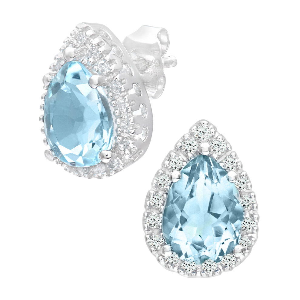 Jewelco London 9ct White Gold Round 13pts Diamond Pear 2.55ct Blue Topaz Halo Teardrop Stud Earrings - PE0AXL3553WBT