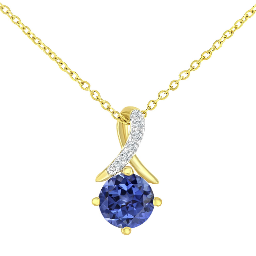 Jewelco London 9ct Yellow Gold Round 3pts Diamond Round 0.72ct Created Tanzanite Kiss Crossover Pendant Necklace 18 inch 46cm - PP0AXL5929YCTZ