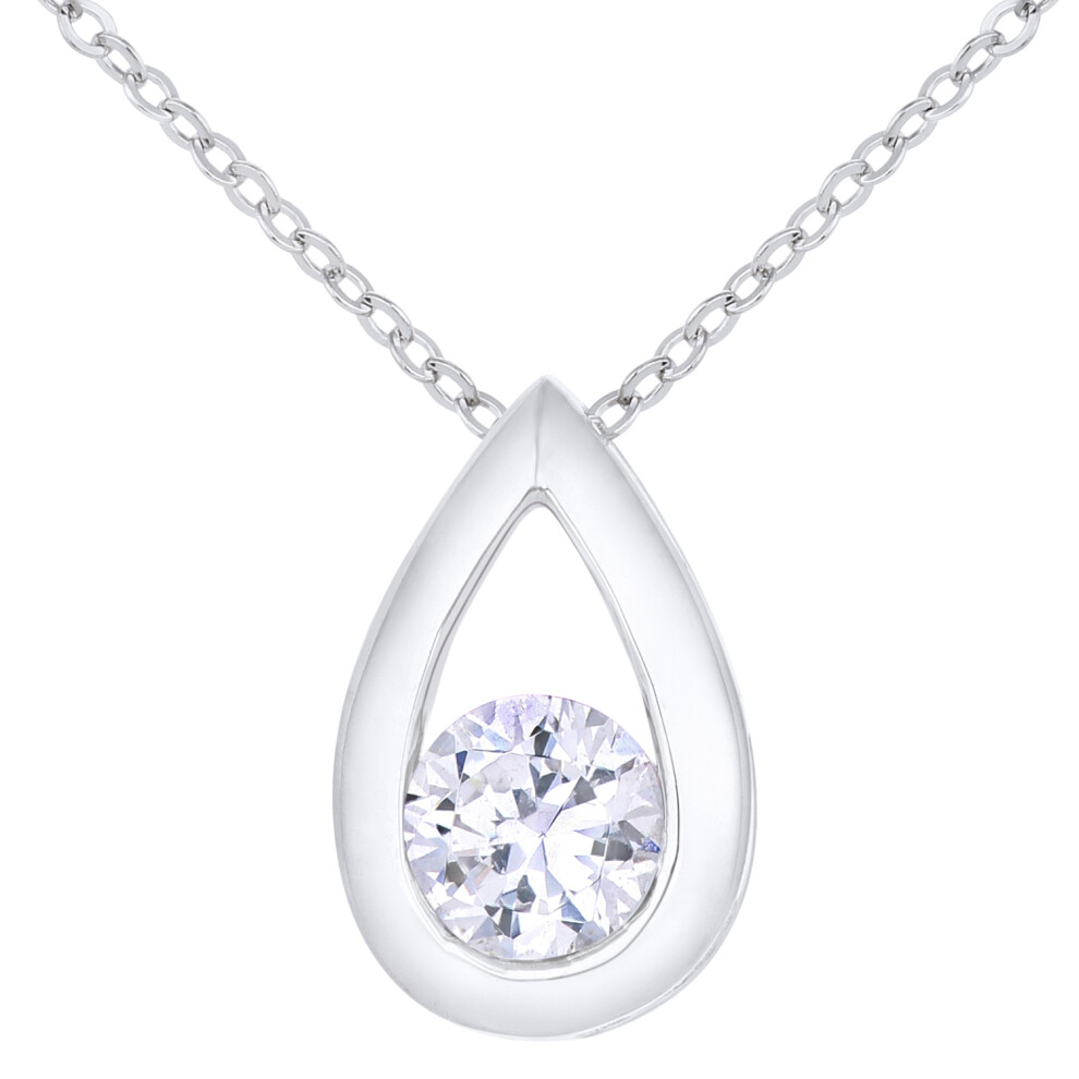 Jewelco London 9ct White Gold Round 0.45ct Cubic Zirconia Teardrop Pendant Necklace 18 inch 46cm - PP0AXL1715WCZ