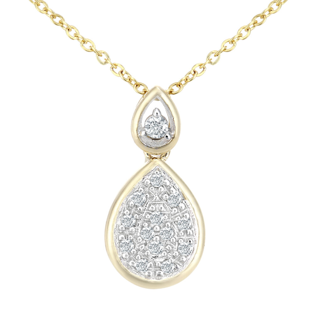 9ct Gold  Round 6pts Diamond Teardrop Pendant Necklace 18 inch - PP0AXL5987Y