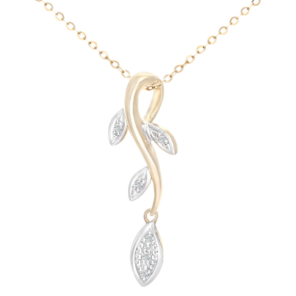 Jewelco London 9ct Yellow Gold Round 2pts Diamond Leaf Pendant Necklace 18 inch 46cm - PP0AXL3884Y