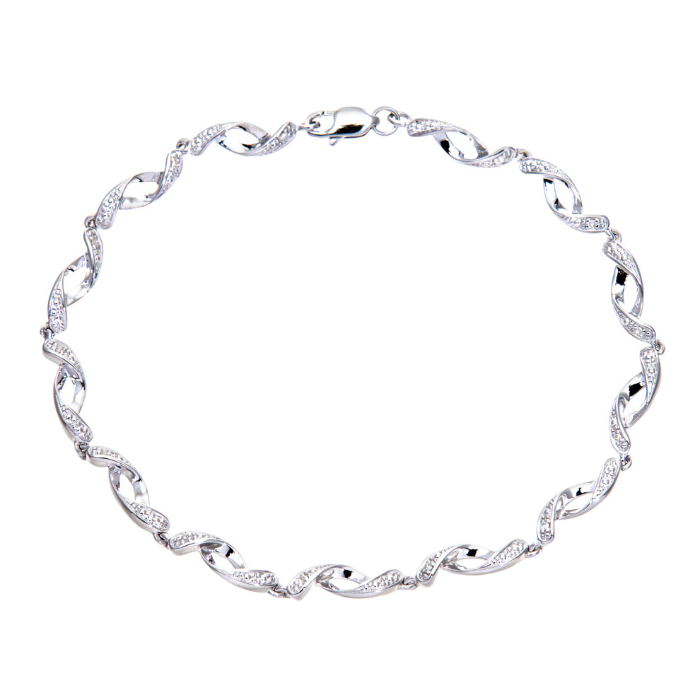 Jewelco London 9ct White Gold Round 5pts Diamond Twist Eyelet Link Bracelet - PBCAXL02563W
