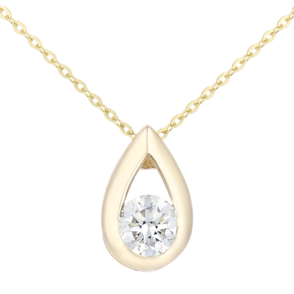 9ct Gold  Round 1/4ct Diamond Solitaire Pendant Necklace 18 inch - PP0AXL1715YDia