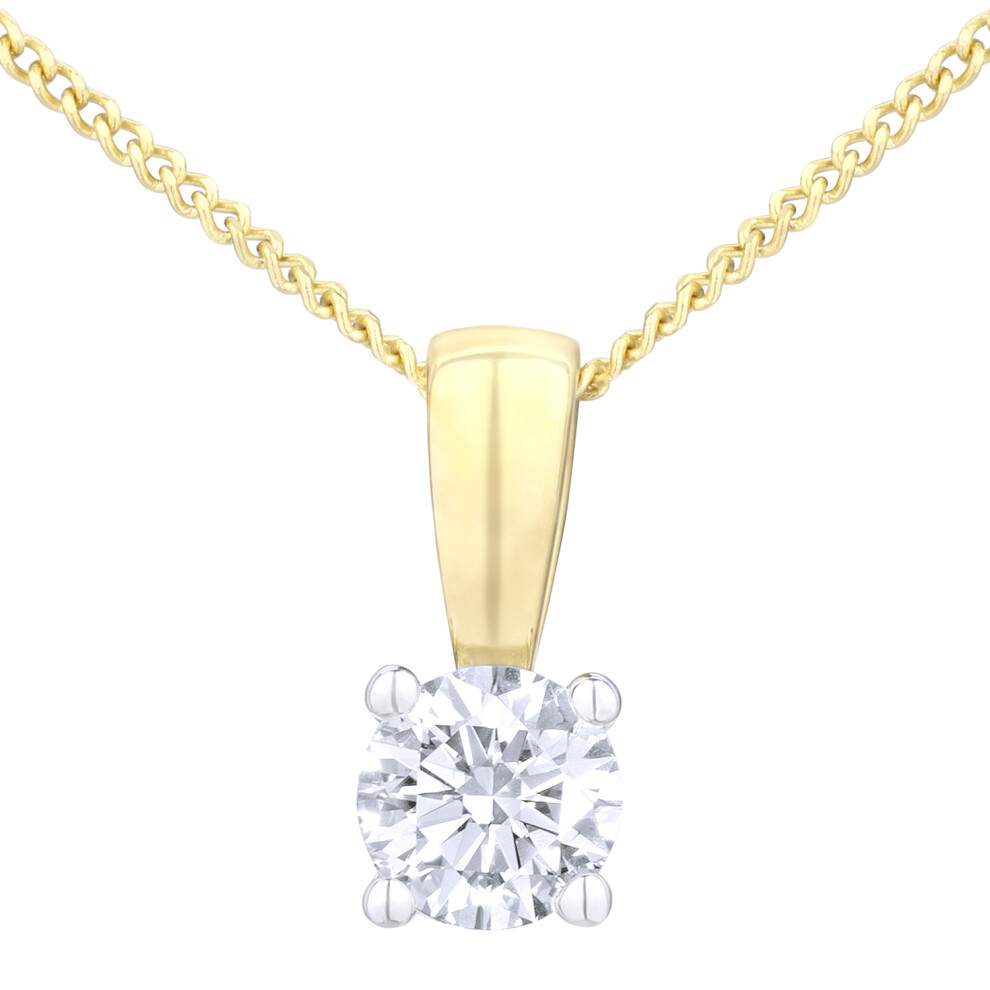 Jewelco London 18ct Yellow Gold Round 1/4ct Diamond Solitaire Pendant Necklace 18 inch 46cm - PP0AXL4203Y18HSI