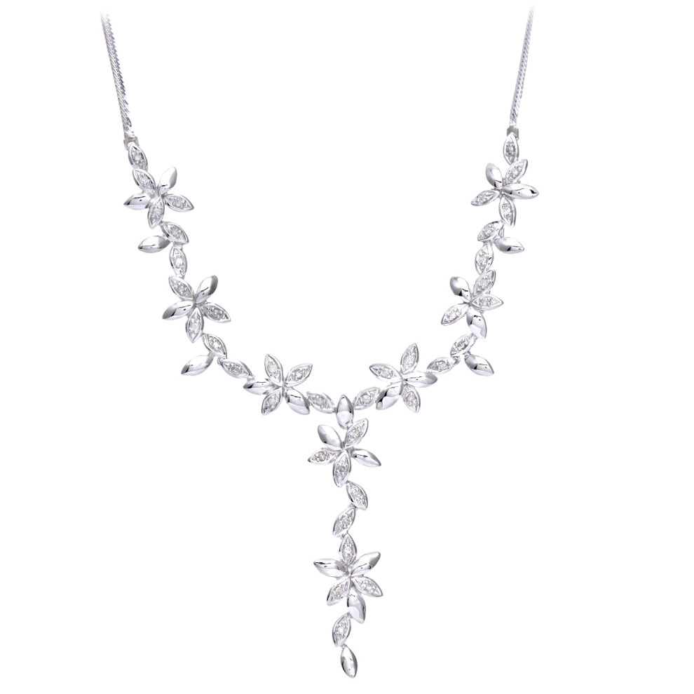 Jewelco London 9ct White Gold Round 22pts Diamond Flower Lavalier Necklace 18 inch 46cm - PNEAXL01627W