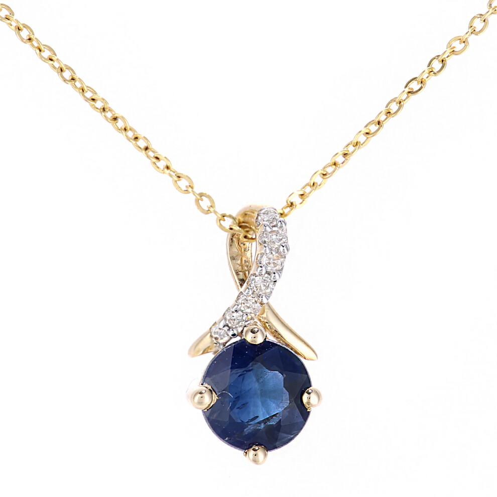 Jewelco London 9ct Yellow Gold Round 2pts Diamond Round 0.6ct Sapphire Kiss Crossover Pendant Necklace 18 inch 46cm - PP0AXL5929YSA