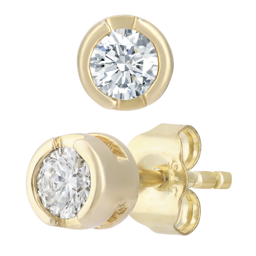 Jewelco London 9ct Yellow Gold Round 1/4ct Diamond Solitaire Stud Earrings - PE0AXL1571Y