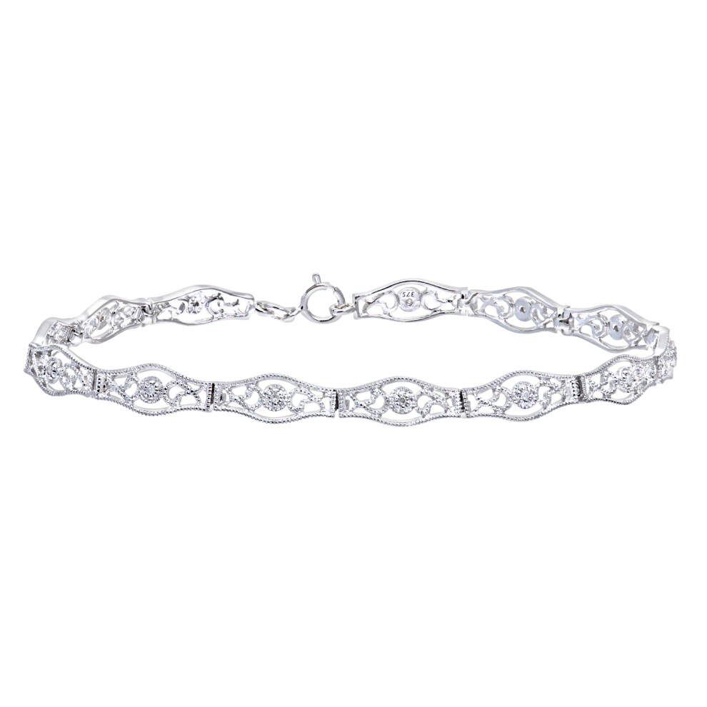 Jewelco London 9ct White Gold Round 6pts Diamond Filigree Cluster Bracelet - PBCAXL02047W