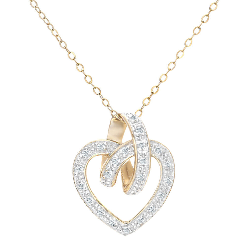 Jewelco London 9ct Yellow Gold Round 10pts Diamond Heart Pendant Necklace 18 inch 46cm - PP0AXL1733Y