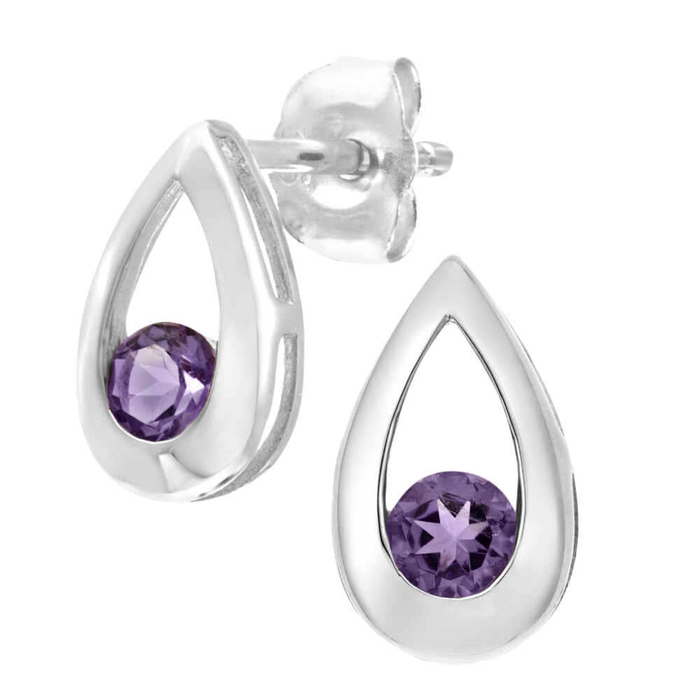 9ct White Gold  Round 20pts Amethyst Teardrop Drop Earrings - PE0AXL1804WAM