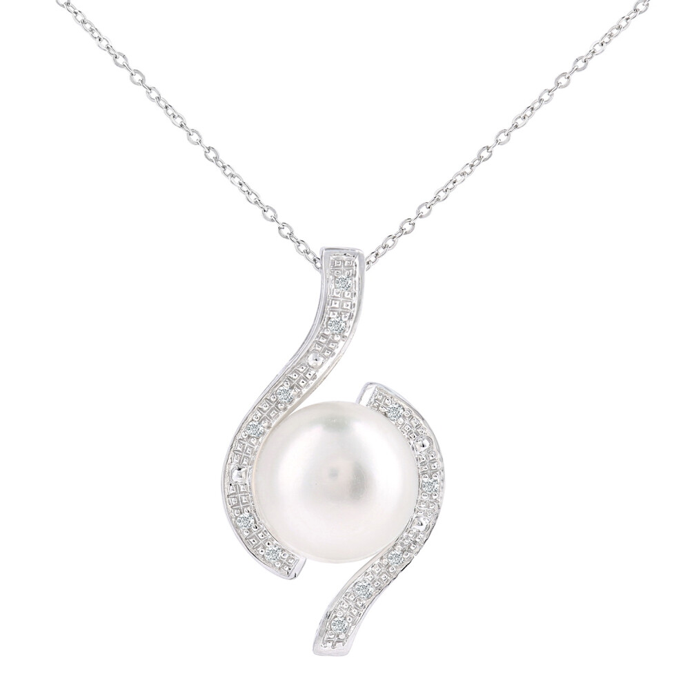 Jewelco London 9ct White Gold Round 5pts Diamond Round Pearl 9.5mm Twist Pendant Necklace 18 inch 46cm - PP0AXL6070WPRL