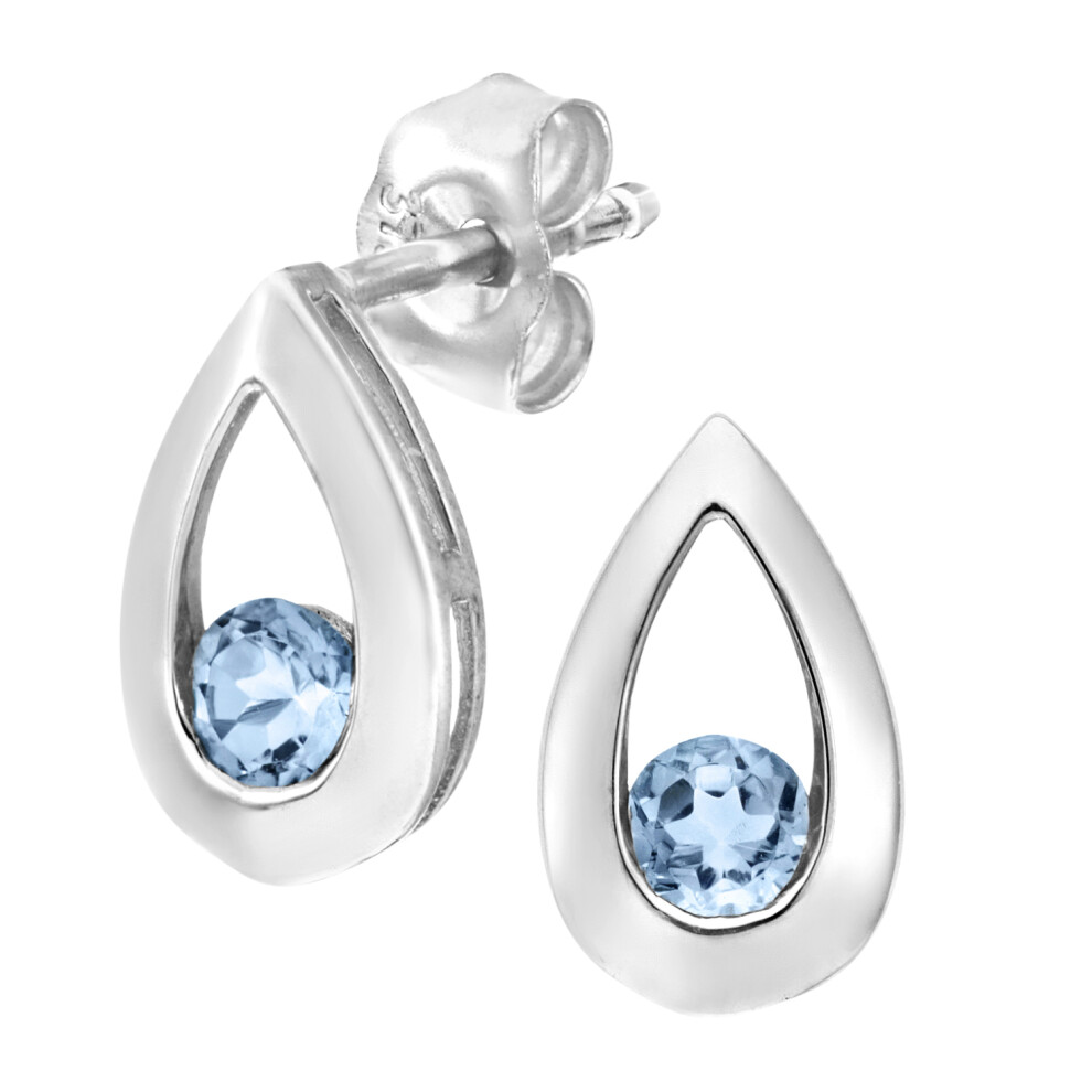 Jewelco London 9ct White Gold Round 0.32ct Blue Topaz Teardrop Drop Earrings - PE0AXL1804WBT