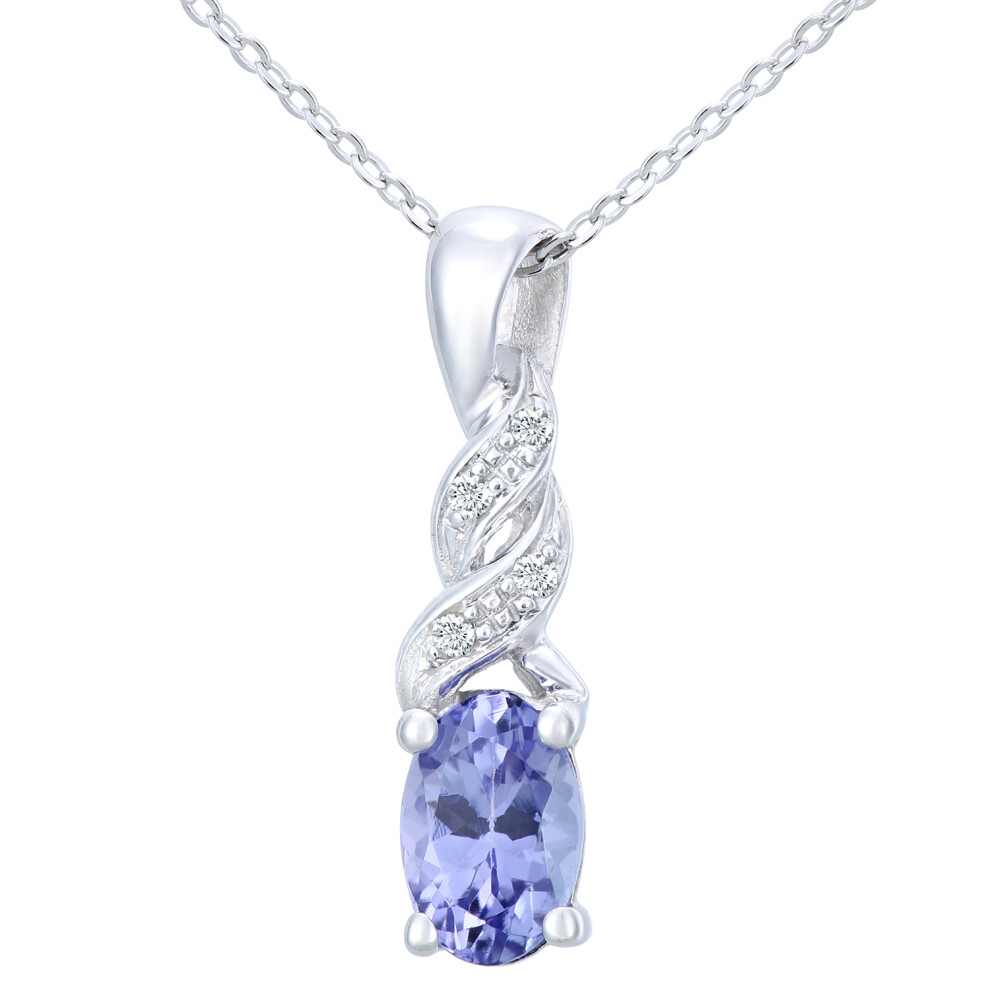 9ct White Gold  Diamond Oval 1/2ct Tanzanite Twist Necklace 18" - PP0AXL4248WTanz