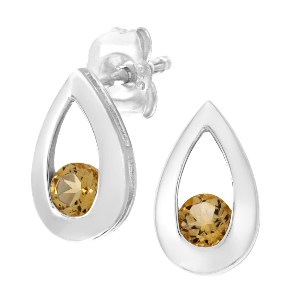Jewelco London 9ct White Gold Round 1/4ct Citrine Teardrop Drop Earrings - PE0AXL1804WCT