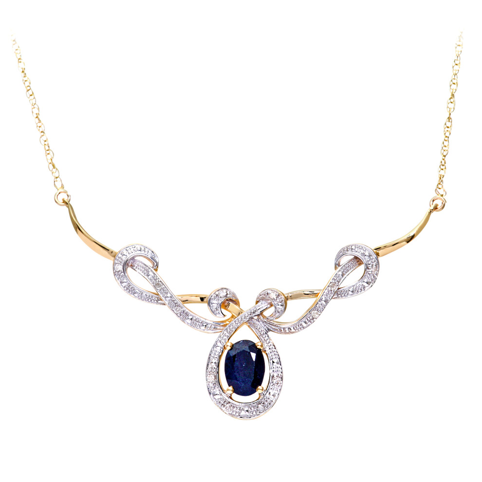 9ct Gold  Diamond Oval Sapphire Infinity Lavalier Necklace 18" - PNEAXL01689YSA