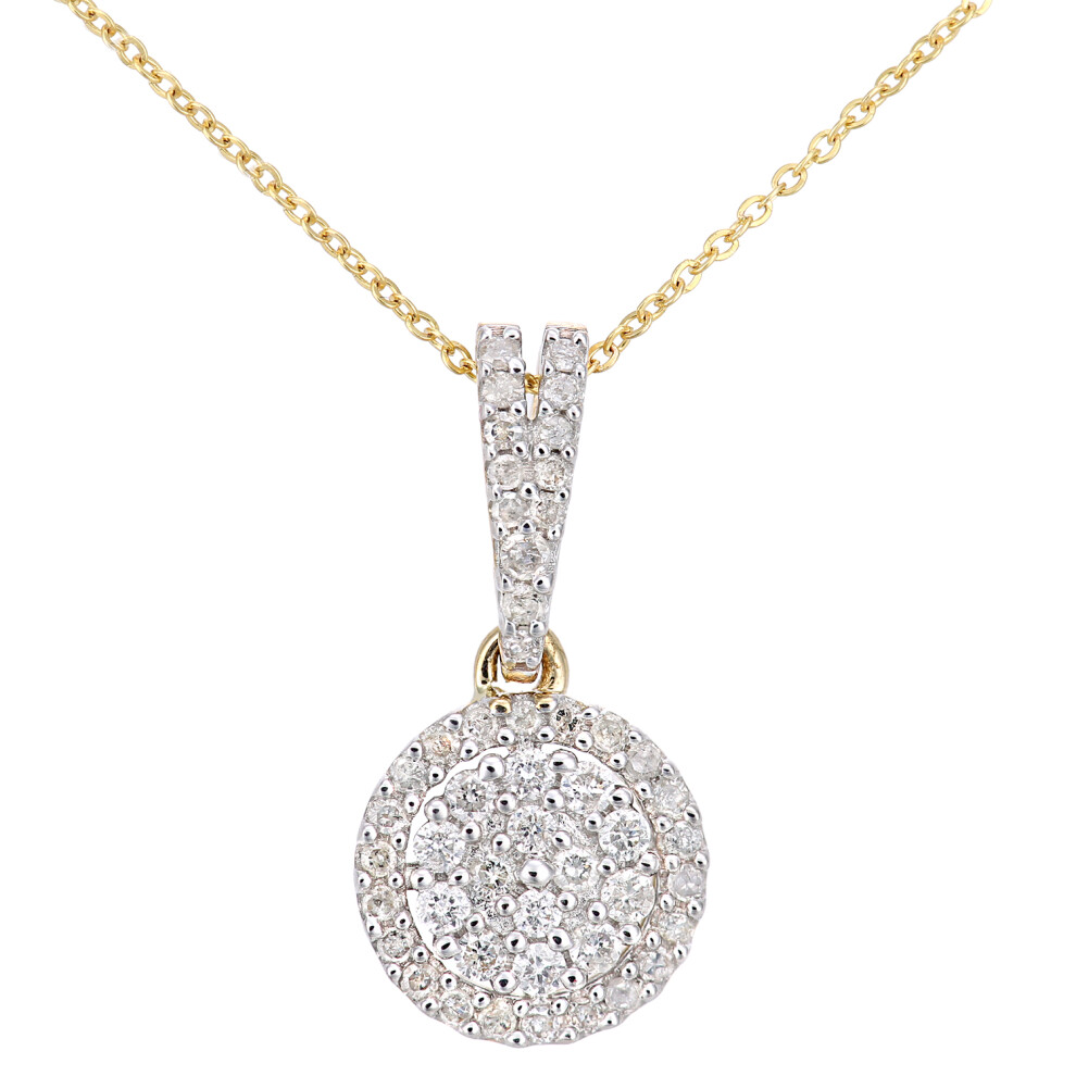 9ct Gold  Round 0.4ct Diamond Halo Pendant Necklace 18 inch - PP0AXL6018Y