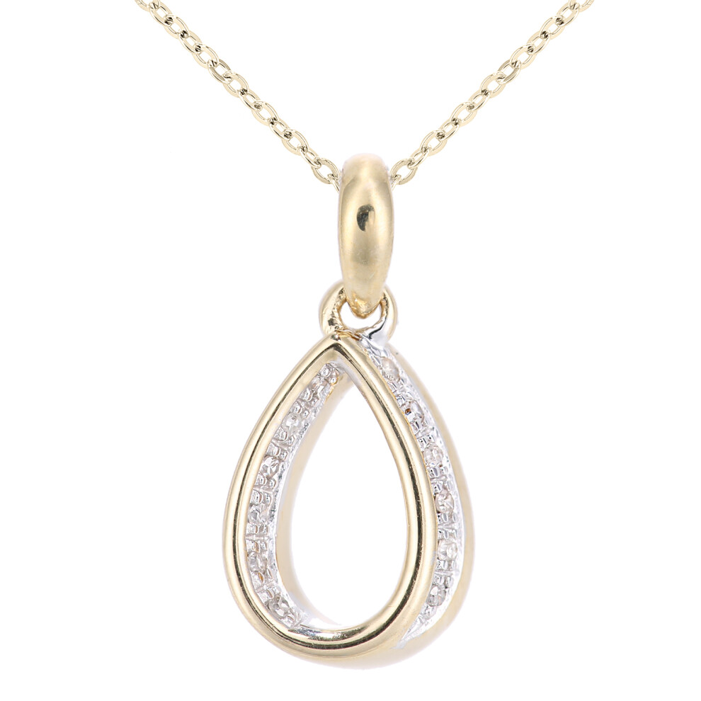 9ct Gold  Round 5pts Diamond Teardrop Pendant Necklace 18 inch - PP0AXL5944Y