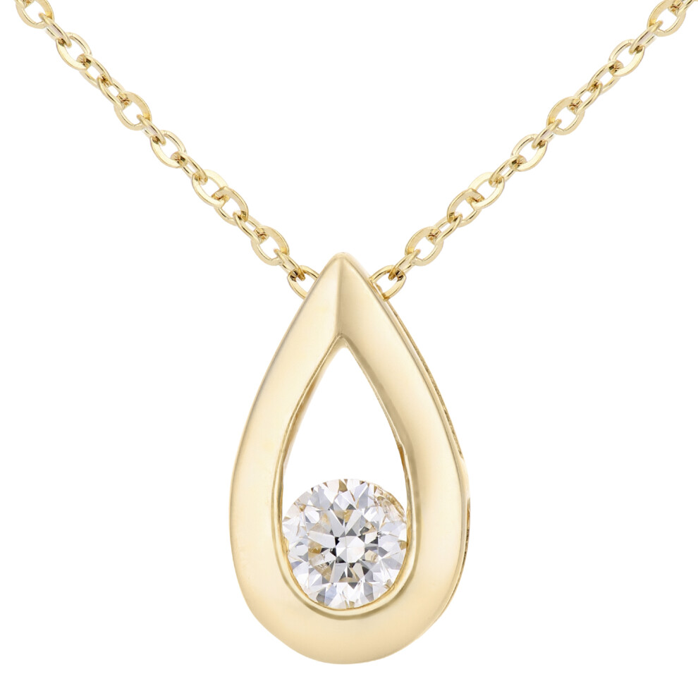 Jewelco London 9ct Yellow Gold Round 15pts Diamond Solitaire Pendant Necklace 18 inch 46cm - PP0AXL1720Y