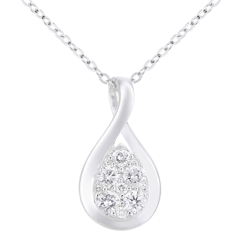 Jewelco London 18ct White Gold Round 17pts Diamond Halo Pendant Necklace 18 inch 46cm - PP0AXL5945W18