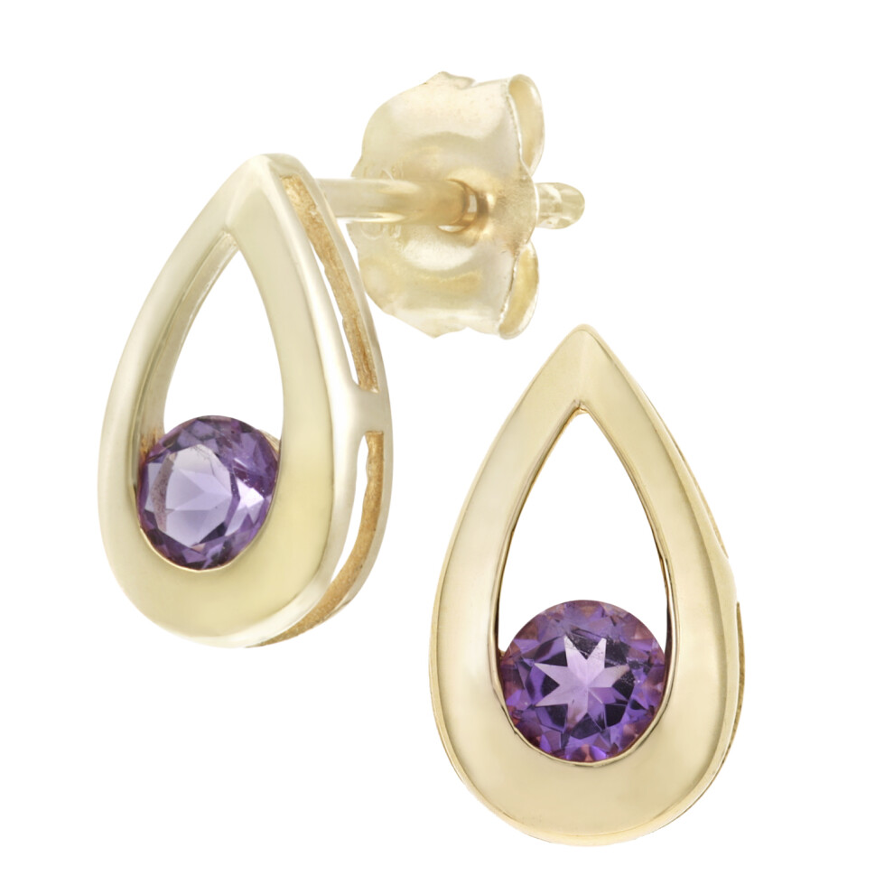 Jewelco London 9ct Yellow Gold Round 20pts Amethyst Teardrop Drop Earrings - PE0AXL1804YAM