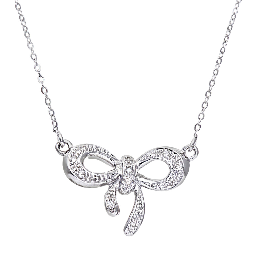 Jewelco London 9ct White Gold Round 5.3pts Diamond Bow Lavalier Necklace 18 inch 46cm - PNEAXL01962W