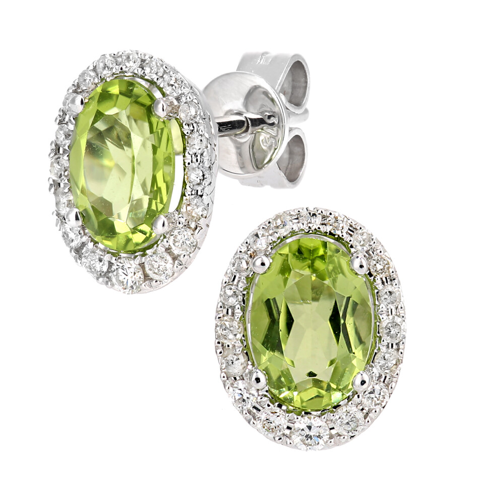 9ct White Gold  Diamond Oval 1.8ct Peridot Cluster Drop Earrings - DE1AXL603WPD