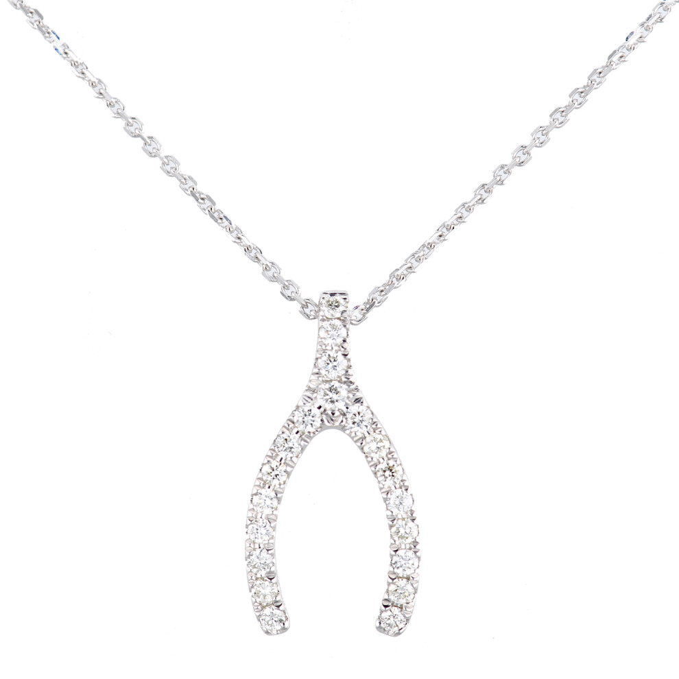Jewelco London 9ct White Gold Round 15pts Diamond Horseshoe Wishbone Charm Necklace 18 inch 46cm - PNEAXL20030W