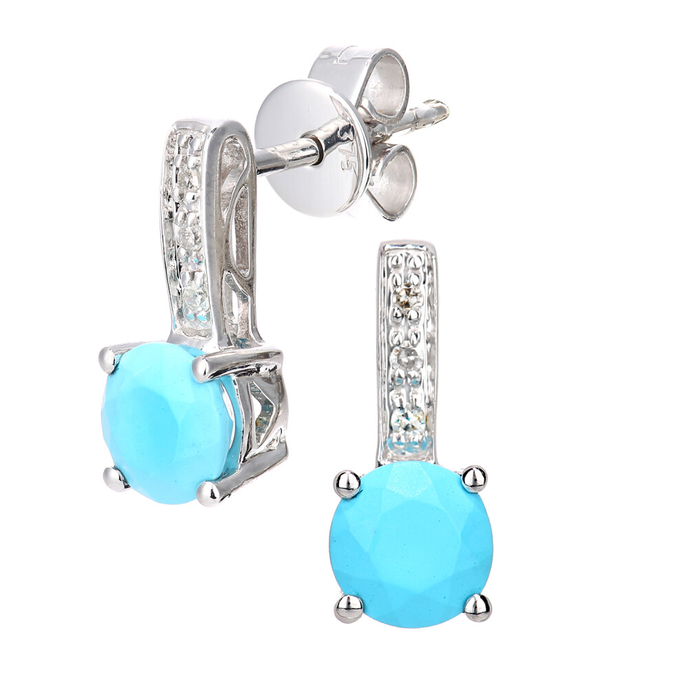 Jewelco London 9ct White Gold Round 3pts Diamond Round 0.85ct Turquoise Inverted Lollipop Drop Earrings - DE1AXL601WTQ